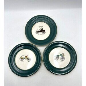 Harker Pottery Co 22kt Gold/Green Antique Cars Dessert Set 3 Pieces SEE DESCRIPT